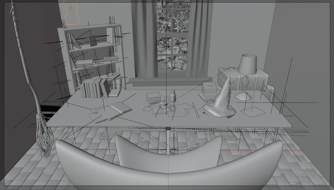 Harry Potter inspired 3D bedroom environment render