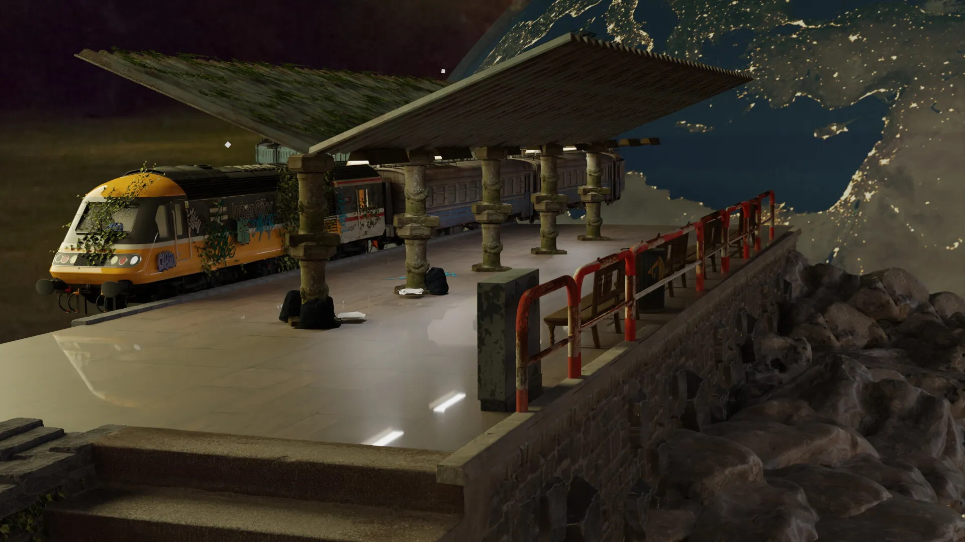 Space Train sci-fi 3D environment render