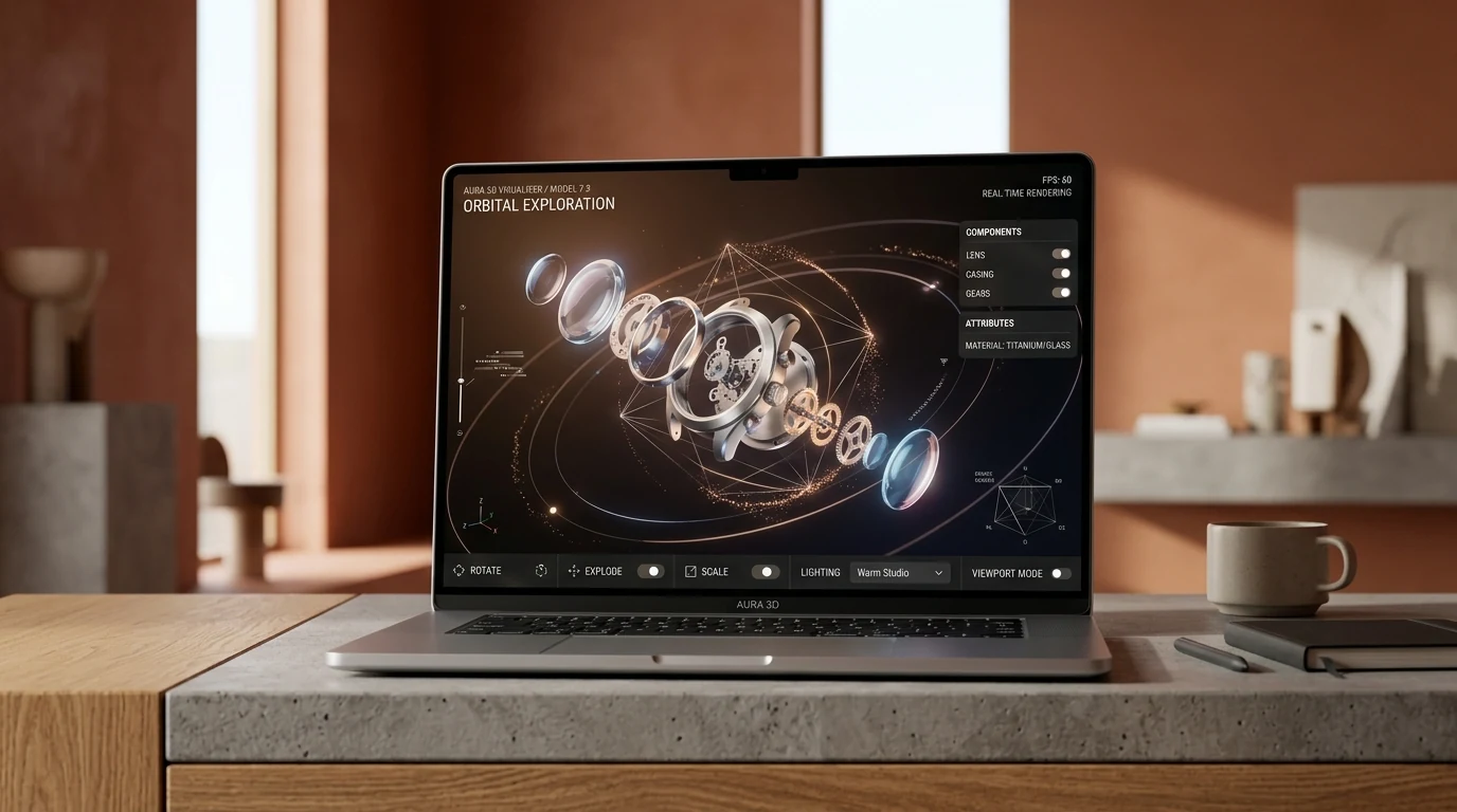 Interactive 3D WebGL product visualizer running in real-time browser canvas